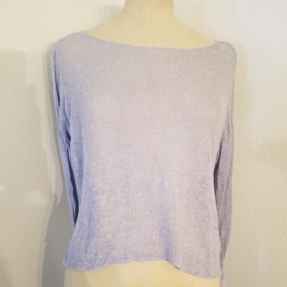 Eileen Fisher Fishnet Crop Top Linen Silk M Blue
